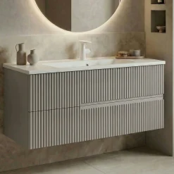 Meuble vasque suspendu 120 cm taupe 2 tiroirs ORA