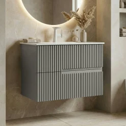 Meuble vasque suspendu 70 cm taupe 2 tiroirs RIVIA