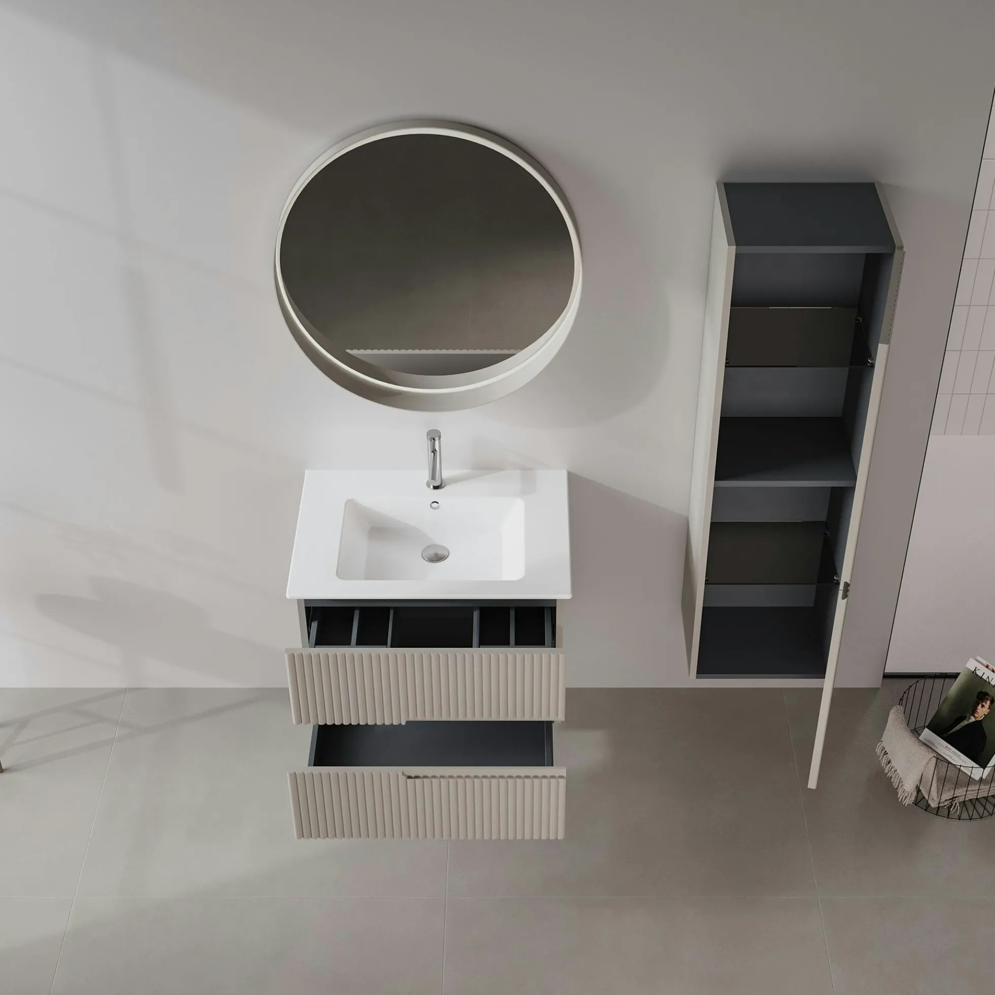 Meuble vasque suspendu 70 cm taupe 2 tiroirs RIVIA