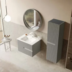 Meuble vasque suspendu 70 cm taupe 2 tiroirs RIVIA