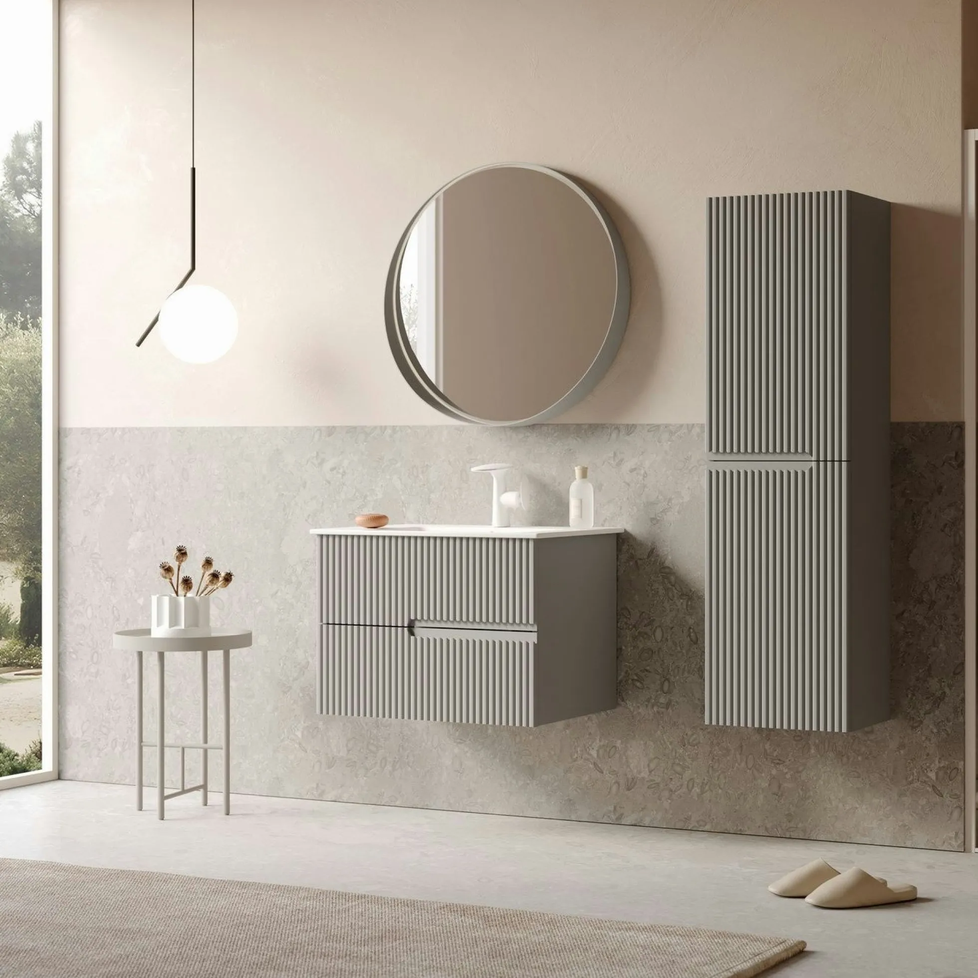 Meuble vasque suspendu 70 cm taupe 2 tiroirs RIVIA