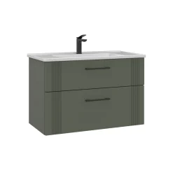 Meuble vasque suspendu 85 cm vert mat 2 tiroirs ONDIA
