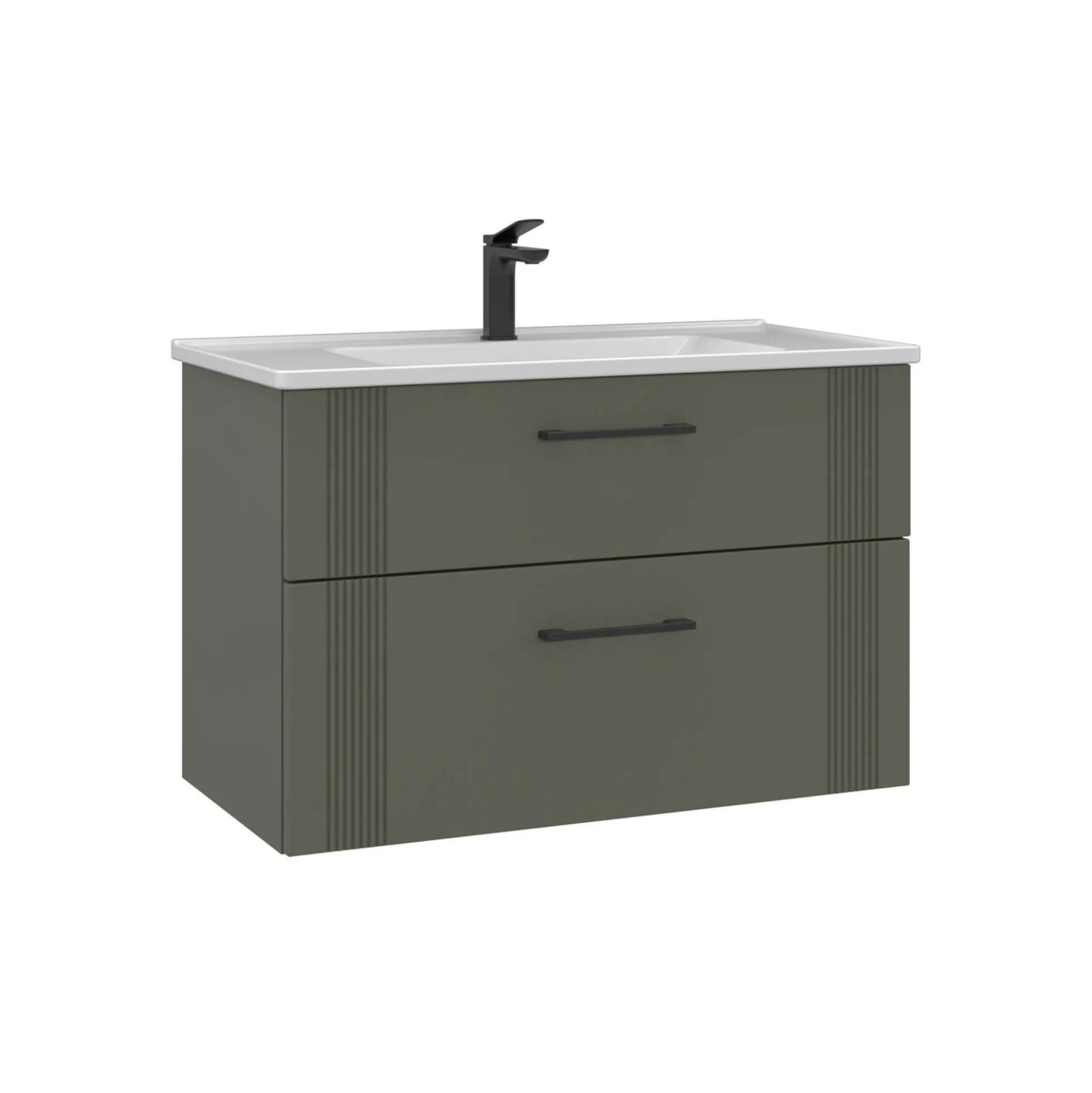 Meuble vasque suspendu 85 cm vert mat 2 tiroirs ONDIA
