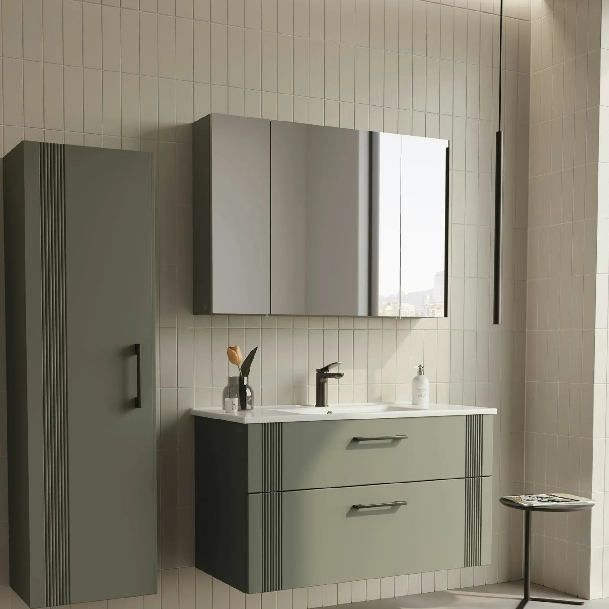 Meuble vasque suspendu 100 cm vert mat 2 tiroirs ONDIA