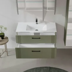 Meuble vasque suspendu 100 cm vert mat 2 tiroirs ONDIA