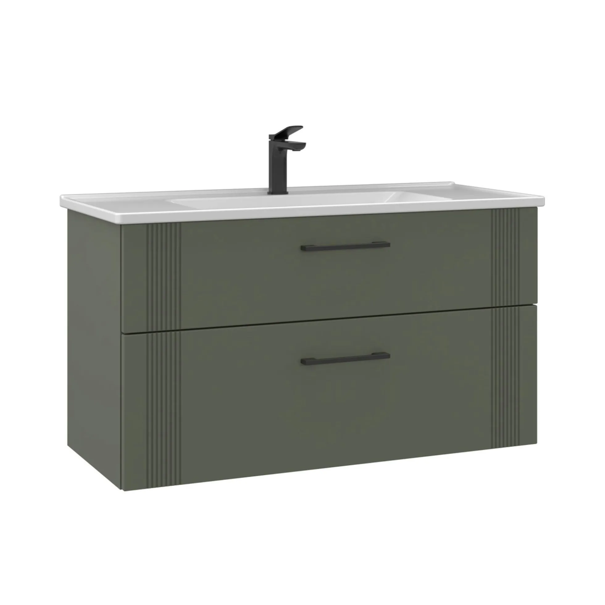 Meuble vasque suspendu 100 cm vert mat 2 tiroirs ONDIA