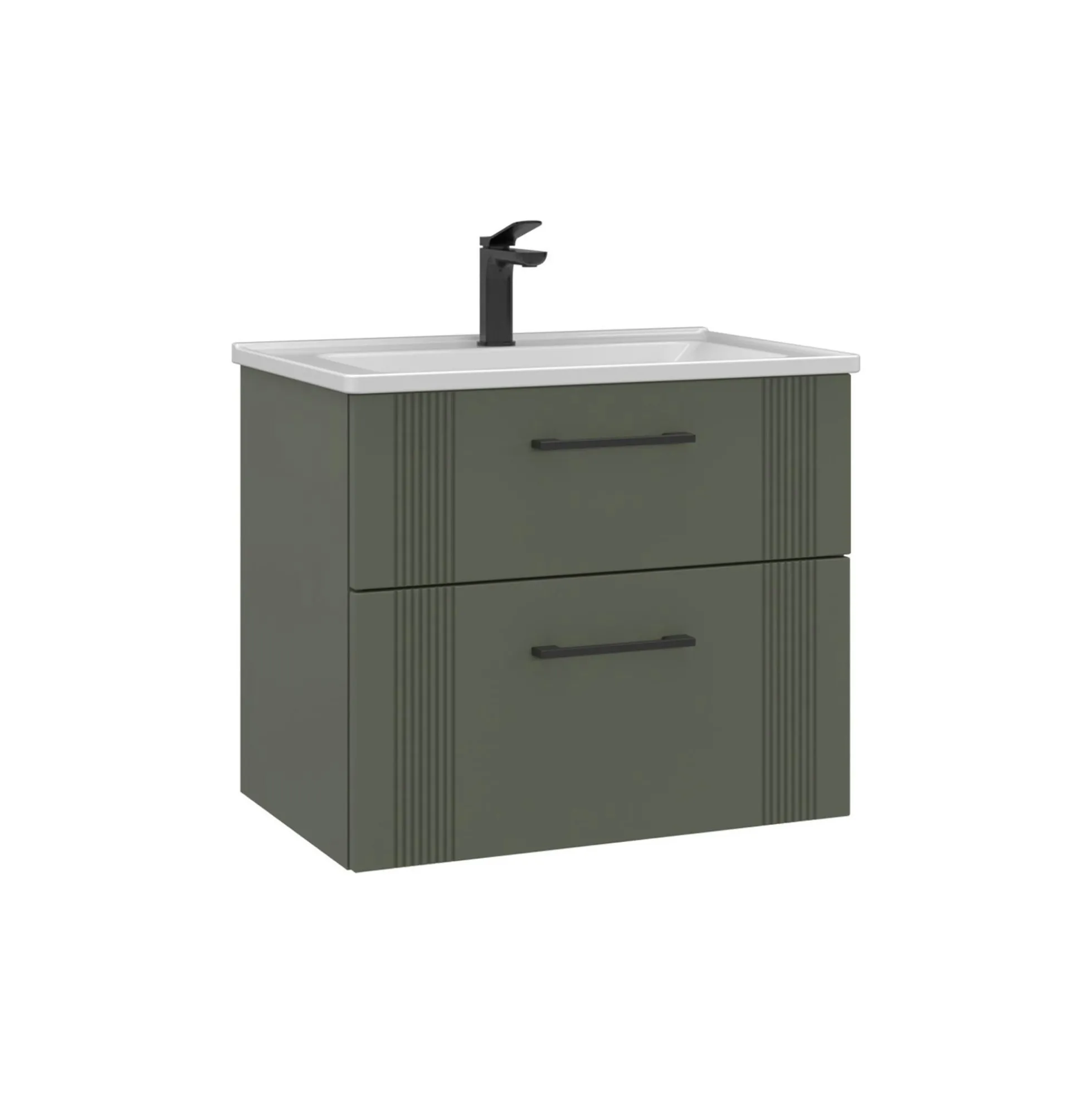 Meuble vasque suspendu 65 cm vert mat 2 tiroirs ONDIA
