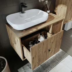 Meuble vasque suspendu décor pin 1 tiroir 1 porte RILL