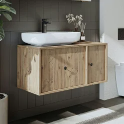 Meuble vasque suspendu décor pin 1 tiroir 1 porte RILL