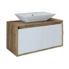 Meuble vasque suspendu décor pin et blanc VIVE