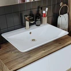 Meuble vasque suspendu décor pin et blanc VIVE