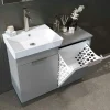 Meuble vasque suspendu gris avec panier à linge NESSA
