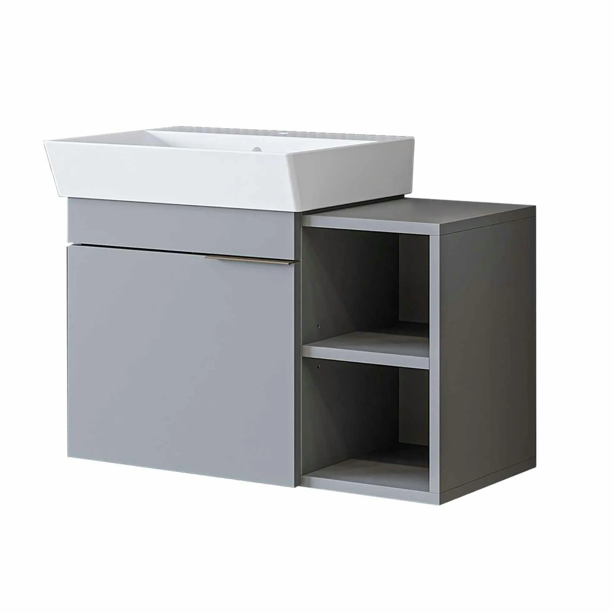 Meuble vasque suspendu gris clair 1 porte 2 niches NORIA
