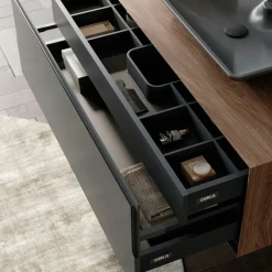 Meuble vasque suspendu gris 120 cm décor noyer et anthracite 2 tiroirs RIA