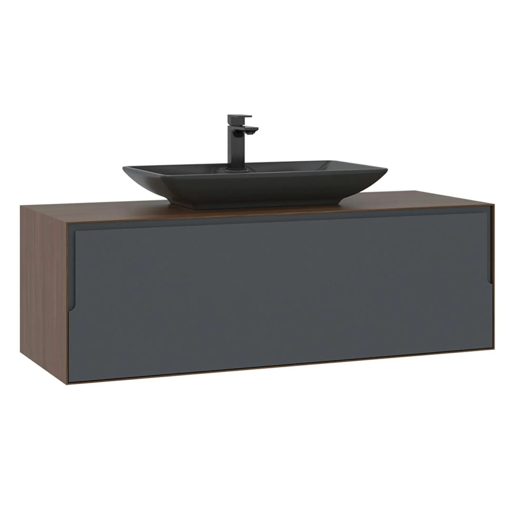 Meuble vasque suspendu gris 120 cm décor noyer et anthracite 2 tiroirs RIA