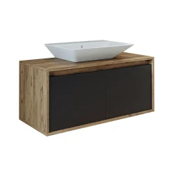 Meuble vasque suspendu 2 portes décor pin et gris FLOE