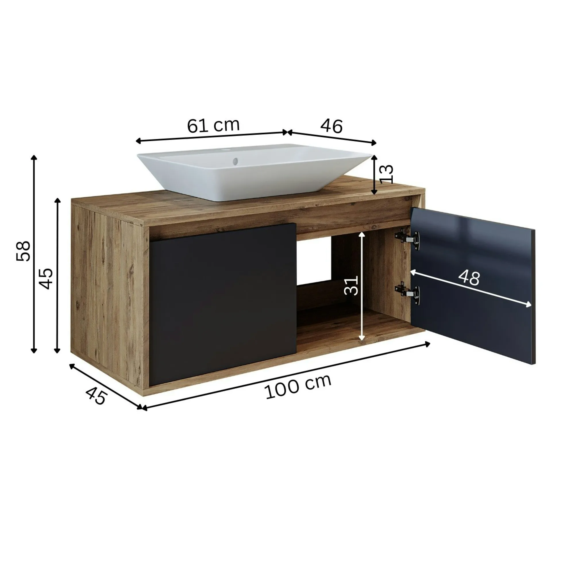 Meuble vasque suspendu 2 portes décor pin et gris FLOE