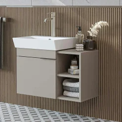 Meuble vasque suspendu sable 1 porte 2 niches NORIA