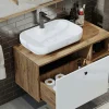 Meuble vasque suspendu 1 tiroir décor pin et blanc RUSH