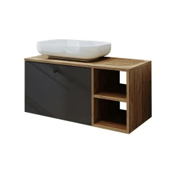 Meuble vasque suspendu 1 tiroir décor pin et gris RUSH