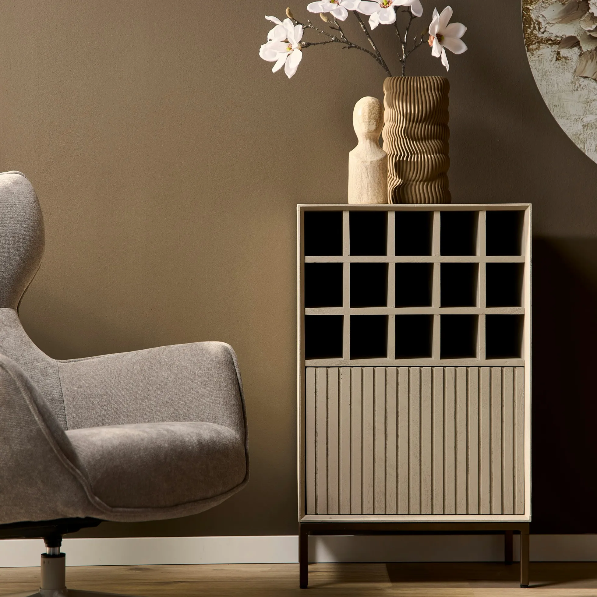 Minibar salon bois sable 1 porte 1 casier CORTINA