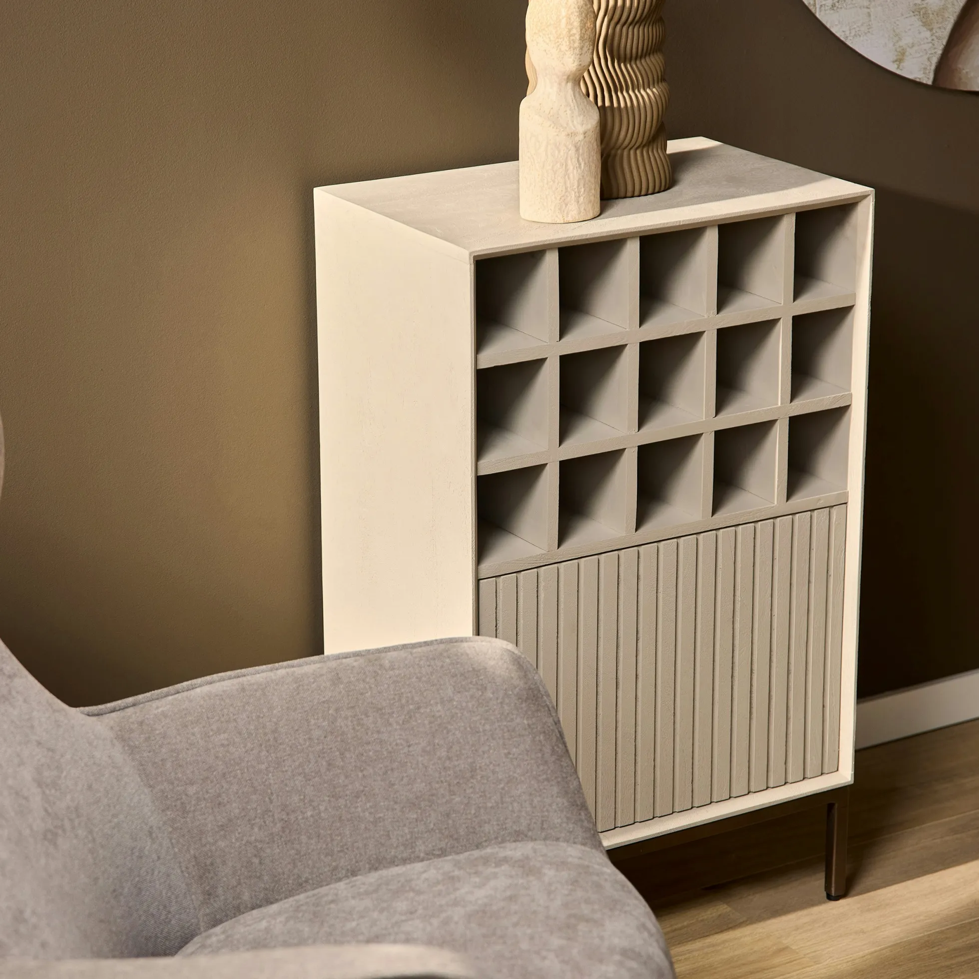 Minibar salon bois sable 1 porte 1 casier CORTINA