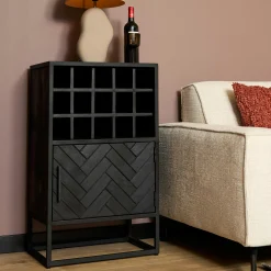 Minibar salon en bois noir pour 15 bouteilles ALVERA