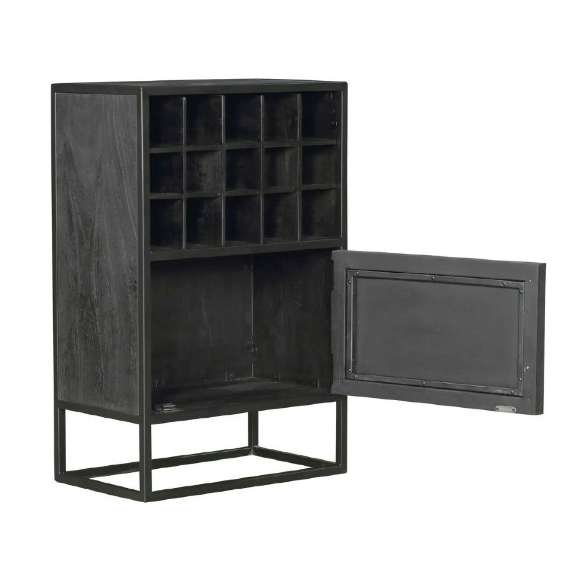 Minibar salon en bois noir pour 15 bouteilles ALVERA