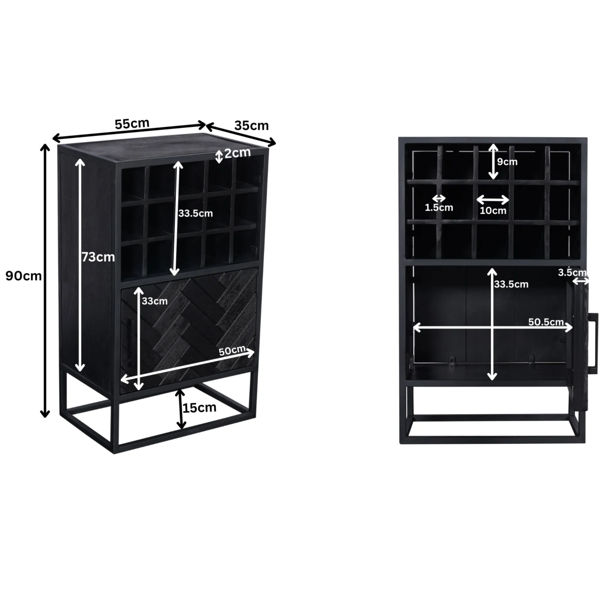 Minibar salon en bois noir pour 15 bouteilles ALVERA