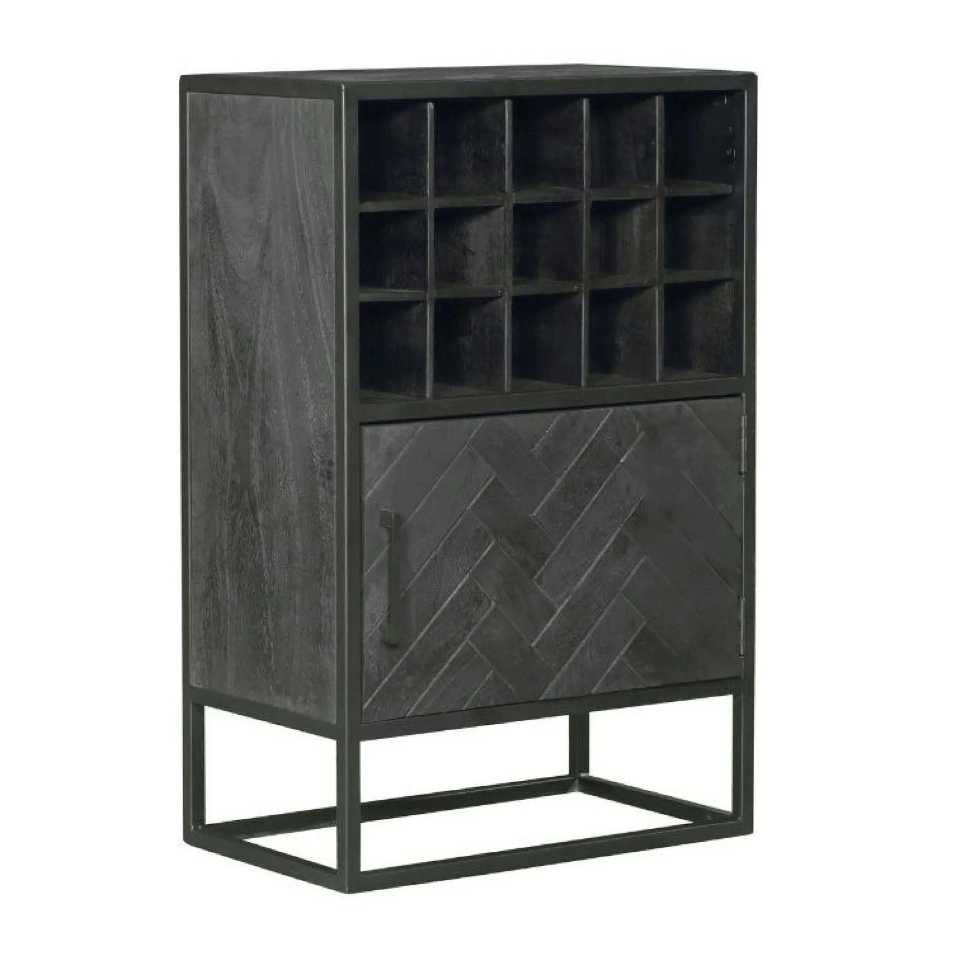 Minibar salon en bois noir pour 15 bouteilles ALVERA