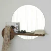 Miroir d'entrée rond avec étagère en bois brun HILO