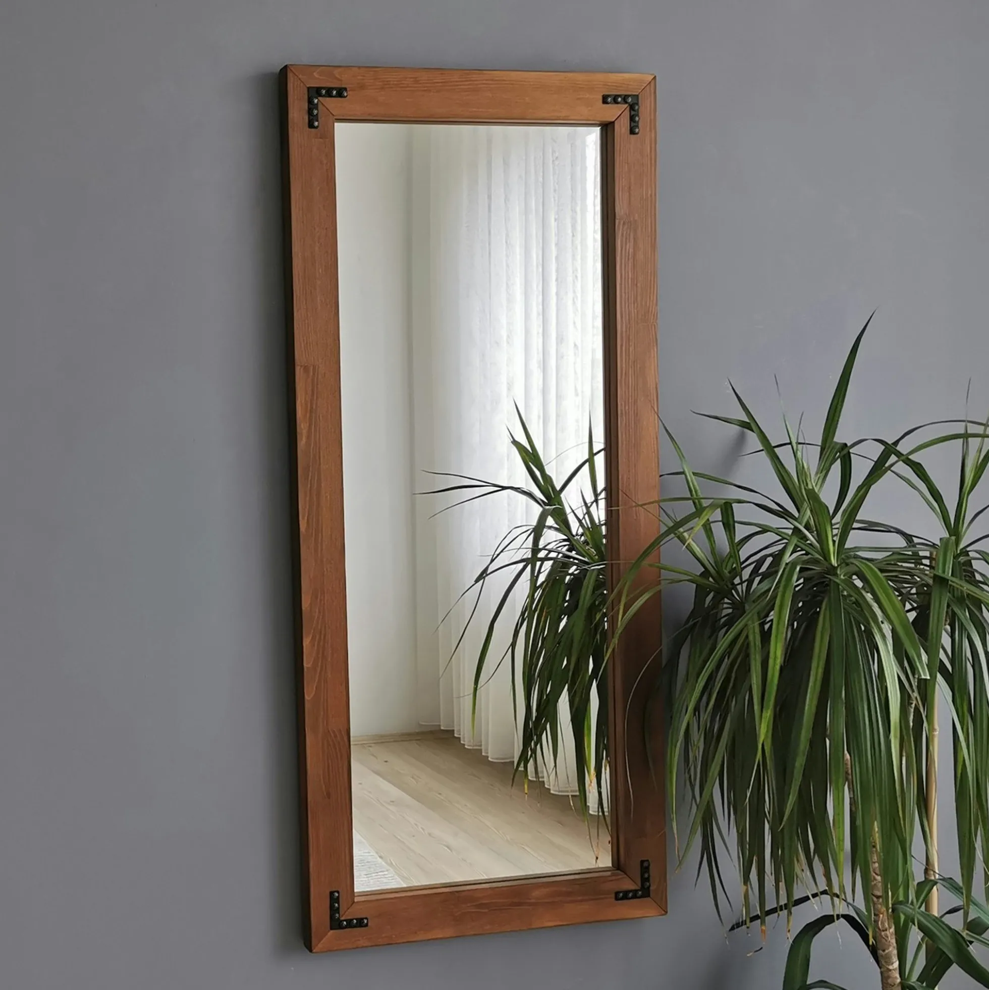 Miroir mural en bois brun - format vertical HILO