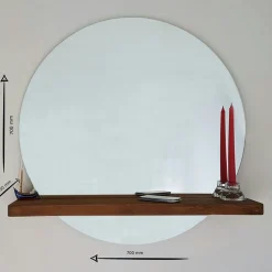 Miroir rond avec étagère en bois brun HILO