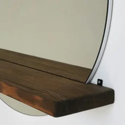 Miroir rond avec étagère en bois brun HILO