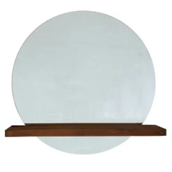 Miroir rond avec étagère en bois brun HILO