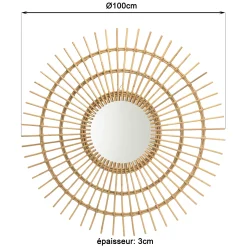 Miroir rond 100 cm en rotin miel MANY
