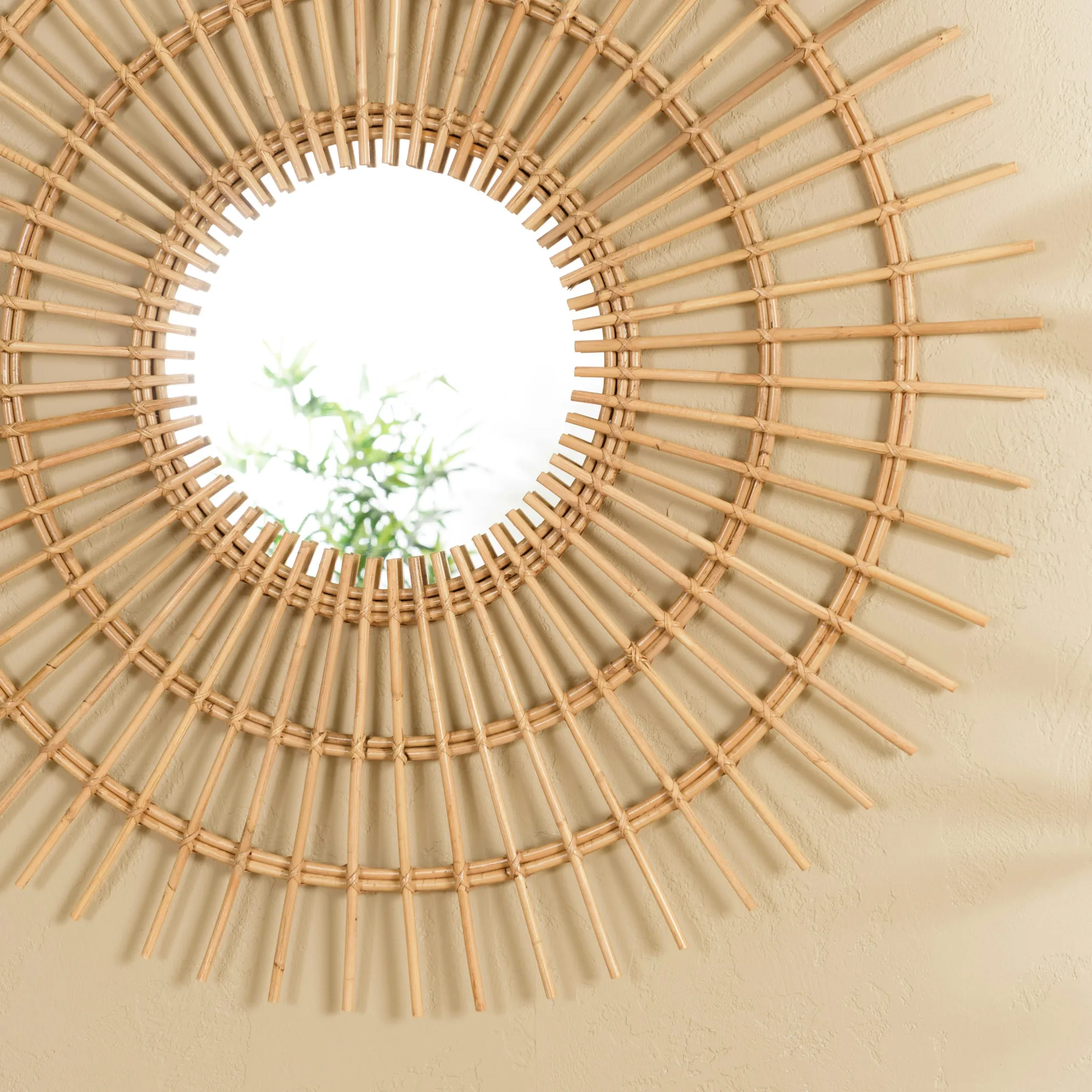 Miroir rond 100 cm en rotin miel MANY