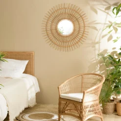 Miroir rond 100 cm en rotin miel MANY
