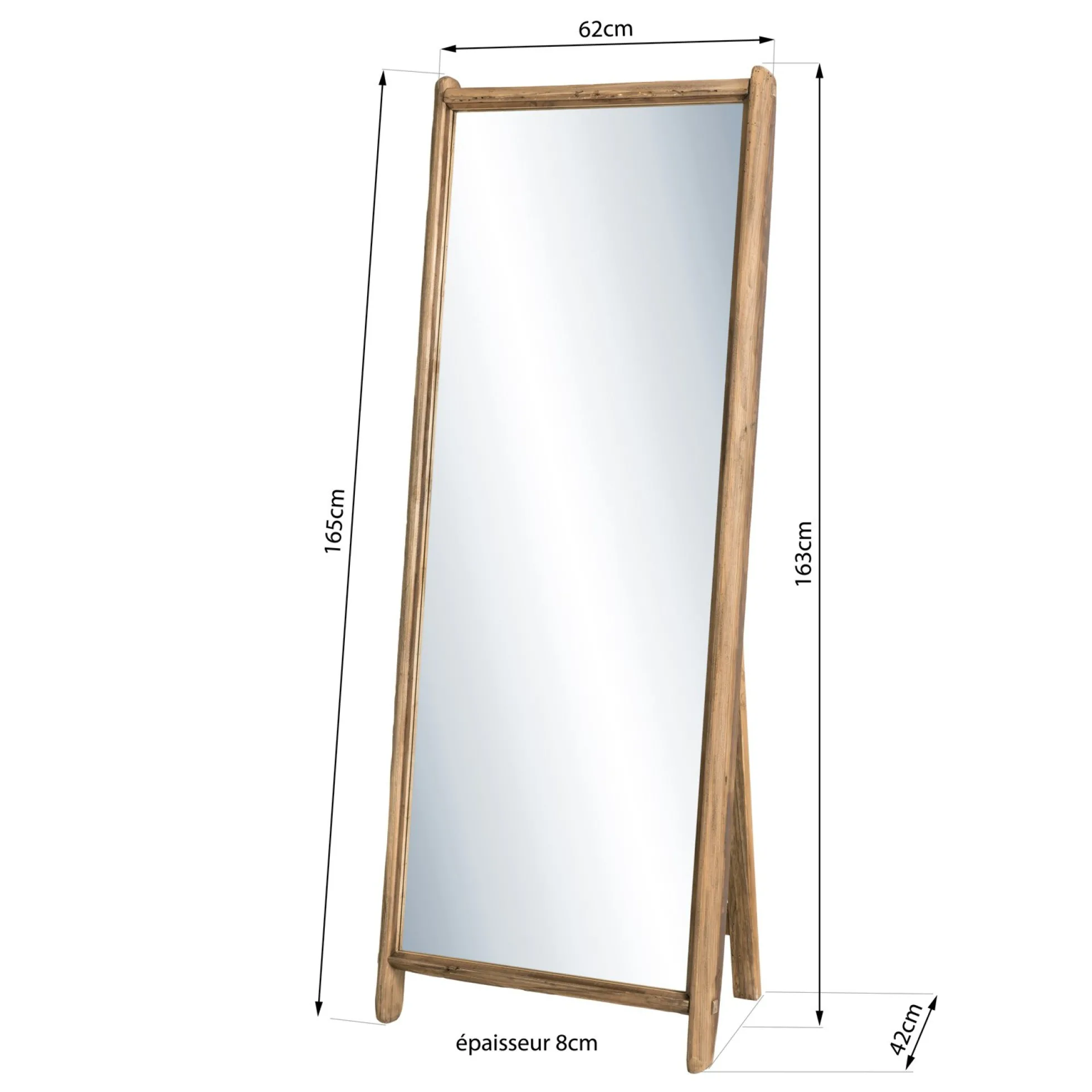 Miroir sur pied en bois de pin recyclé DENVER
