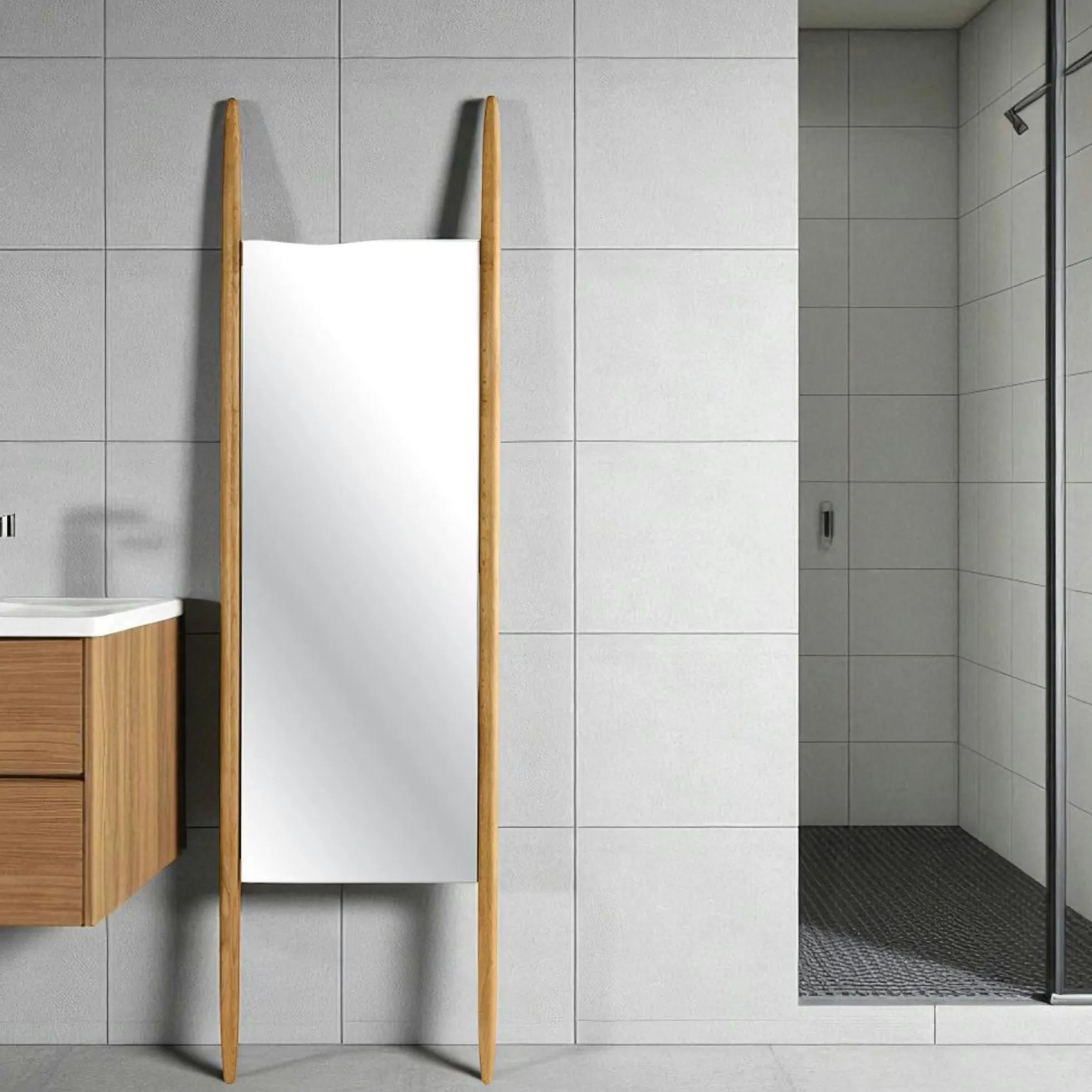 Miroir sur pieds en bois clair - style épuré, 170 cm IENA
