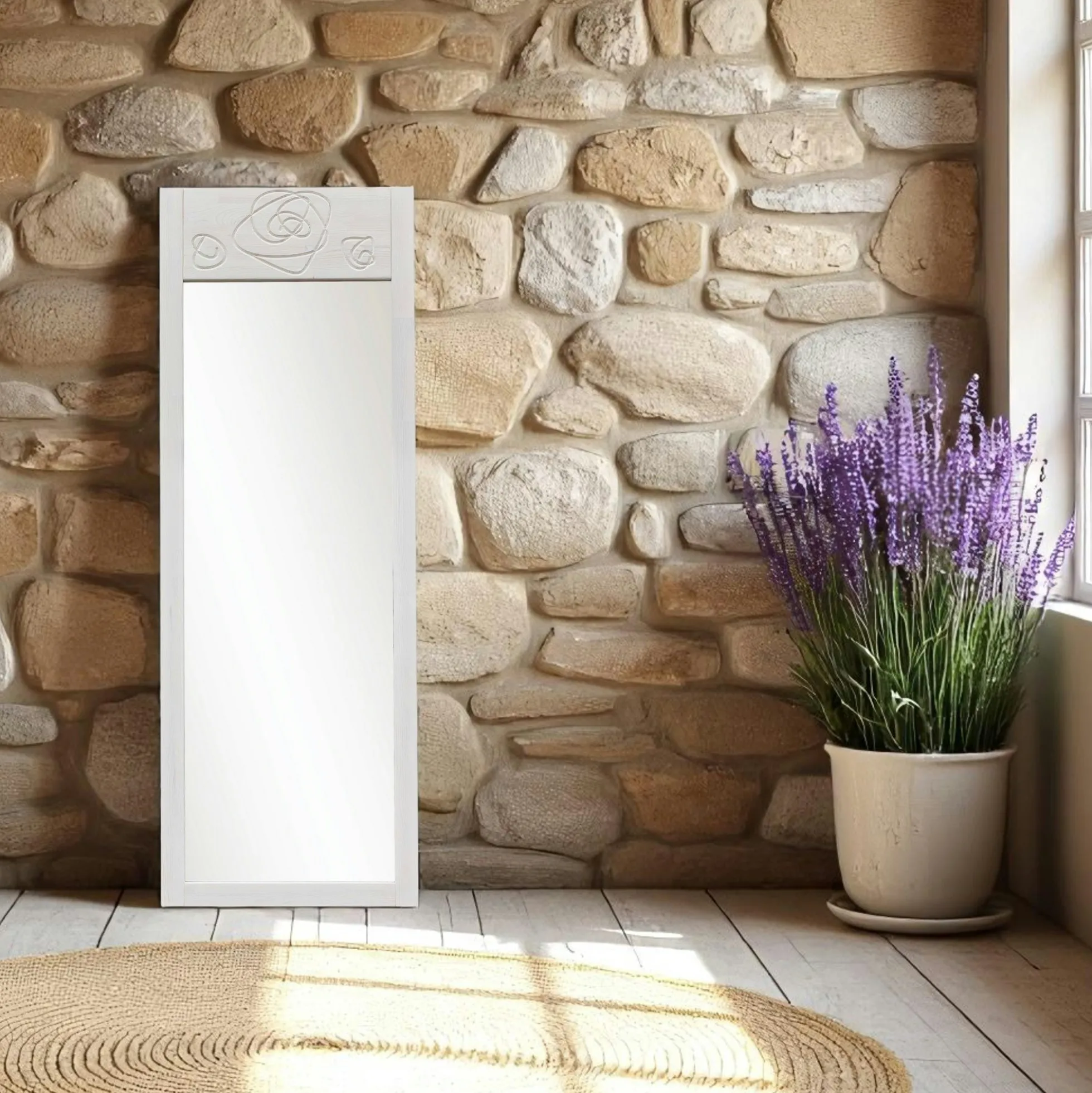 Miroir vertical blanc - motif rose HILO