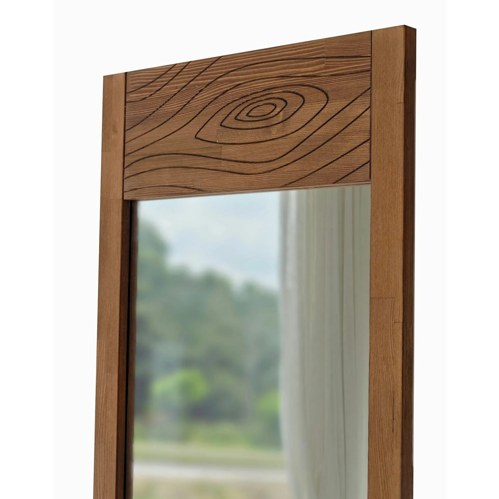Miroir vertical en bois brun - motif tronc d'arbre HILO