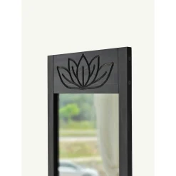 Miroir vertical en bois gris foncé - motif lotus HILO