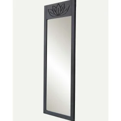 Miroir vertical en bois gris foncé - motif lotus HILO