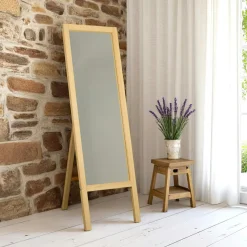 Miroir vertical sur pied - bois clair, 2 crochets HILO