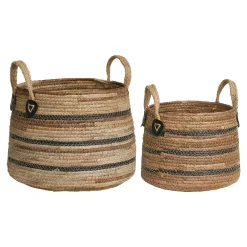 Panier cache-pot en feuille de bananier, tons noir et naturel (lot de 2)