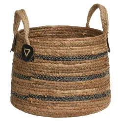 Panier cache-pot en feuille de bananier, tons noir et naturel (lot de 2)