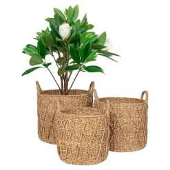 Panier cache-pot en jonc de mer avec motif losange (lot de 3)
