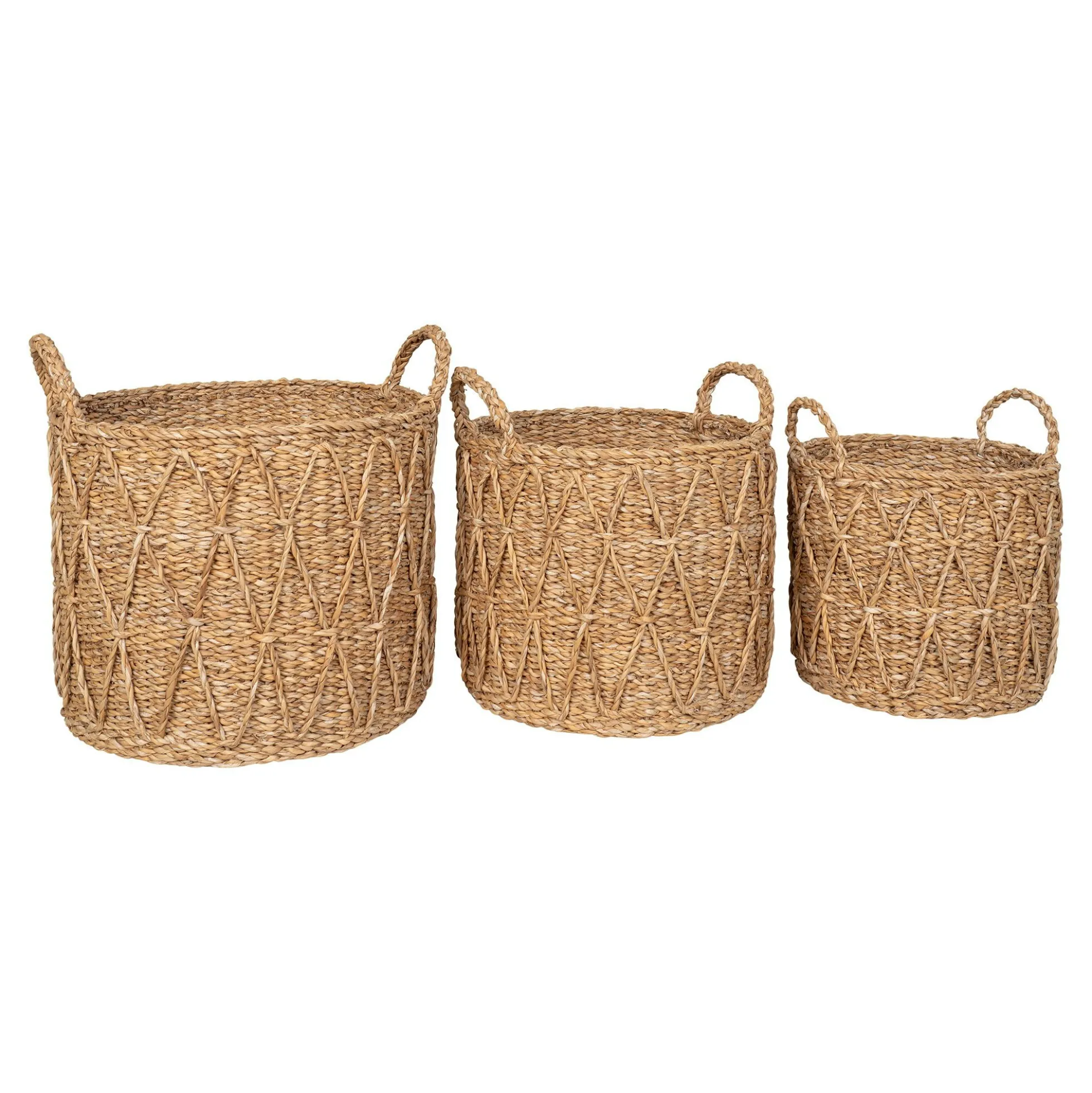 Panier cache-pot en jonc de mer avec motif losange (lot de 3)