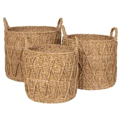 Panier cache-pot en jonc de mer avec motif losange (lot de 3)
